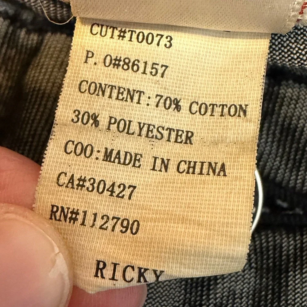 True Religion Mens Size 34 Ricky Jeans Gray Black Denim Distressed Straight Leg